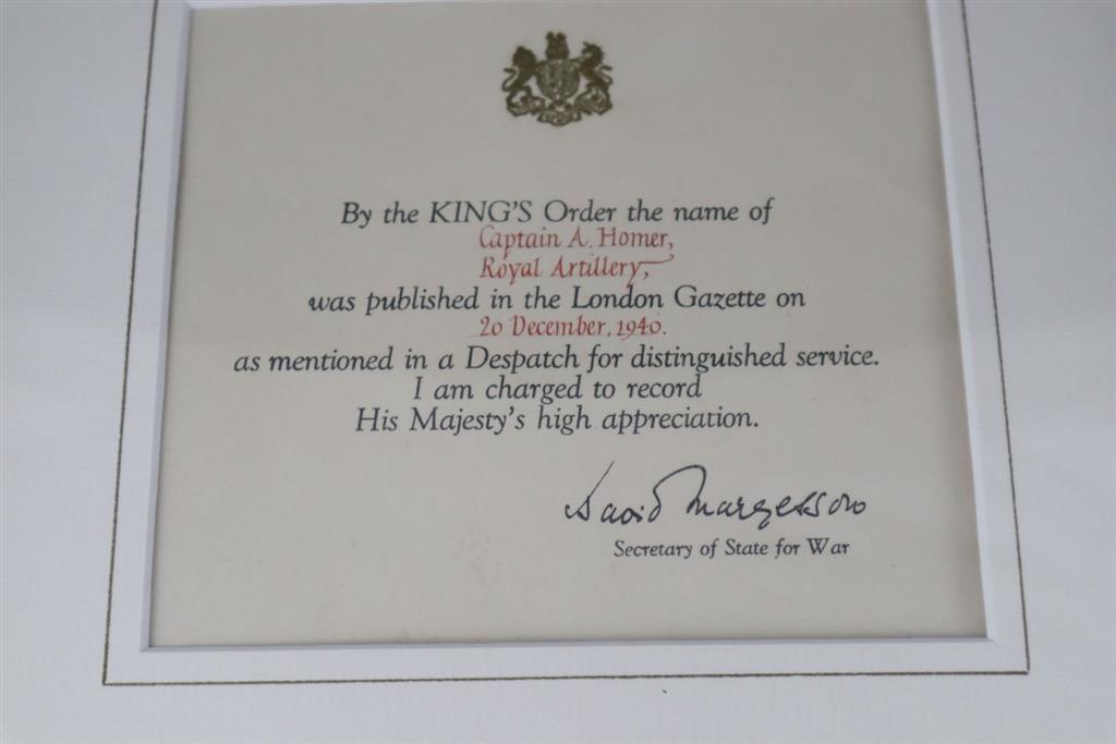 A WWII group of medals to Captain A. Homer, Royal Artillery,